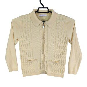 Womens Cream Allison Daley Petite Cable Knit Cardigan Full Zip Size LP